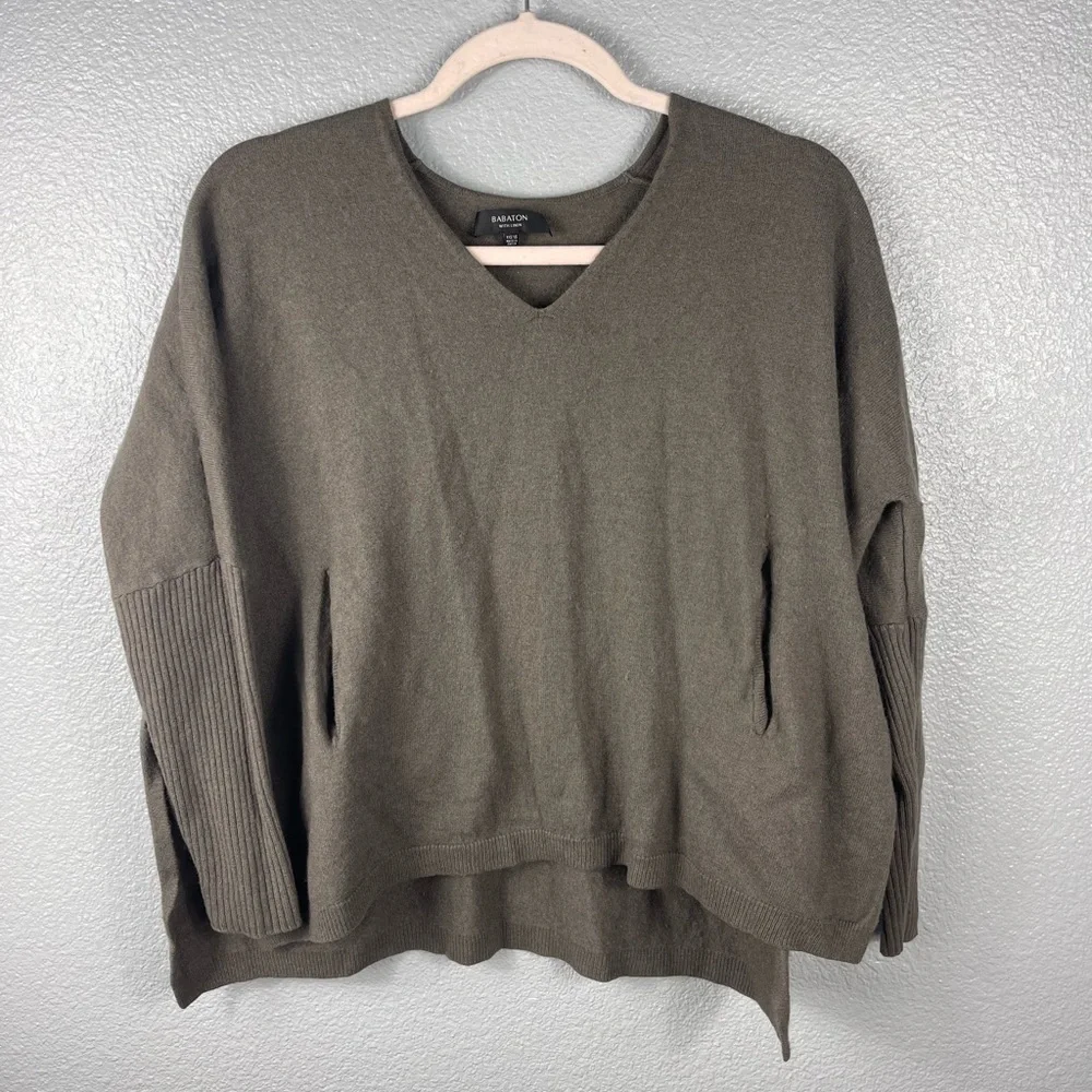 Aritzia Babaton Linen Wool Blend Baylor V-neck Long Sleeve Sweater Green XXS/XS - Picture 2 of 12